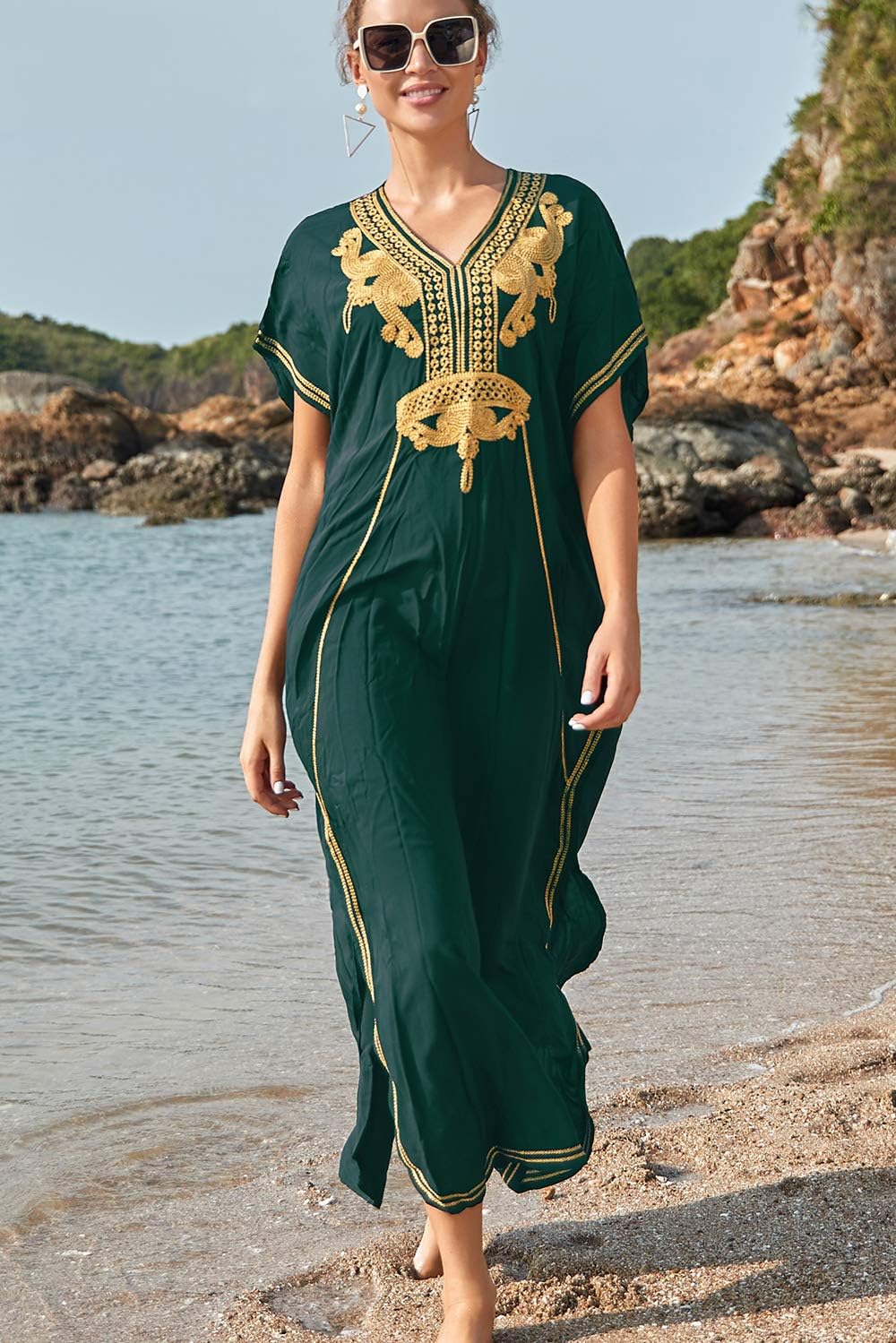 Solea Dámský Kaftan – Vyšívané Lehoučké Bohémské Plážové Šaty ve Velikosti Plus Letní Překrytí