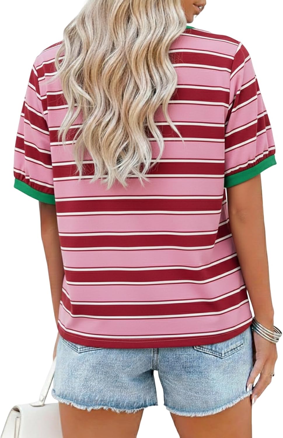 Emma T-shirt til kvinder med striber – Rund hals, løs pasform, korte ærmer, bomuld til sommer