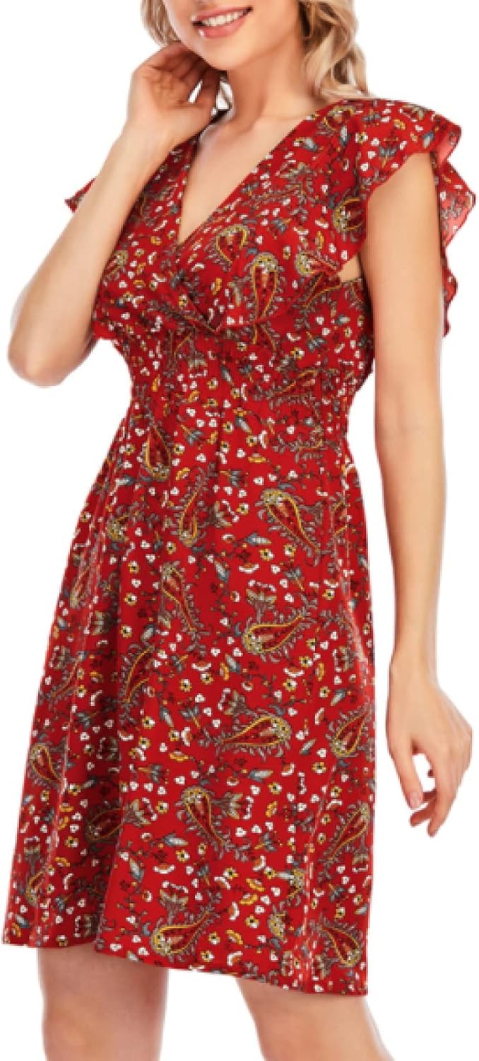 Vestido Mini Chloé Mulher – Vestido de Musselina Floral Decote V Folhos Sem Mangas