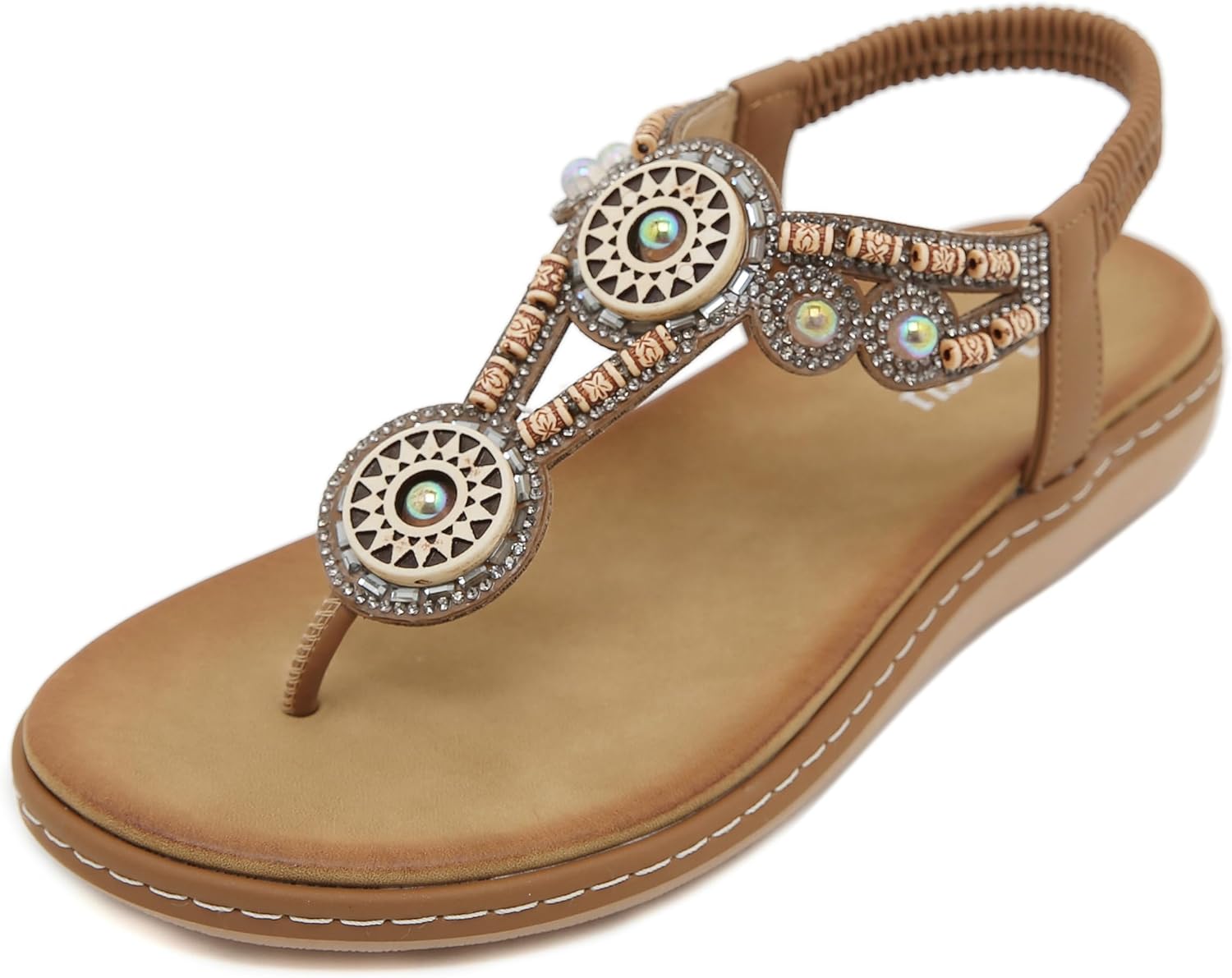 Valeria Tongs Bohèmes Femme – Sandales d’Été à Fleurs Strass & Semelle Confort