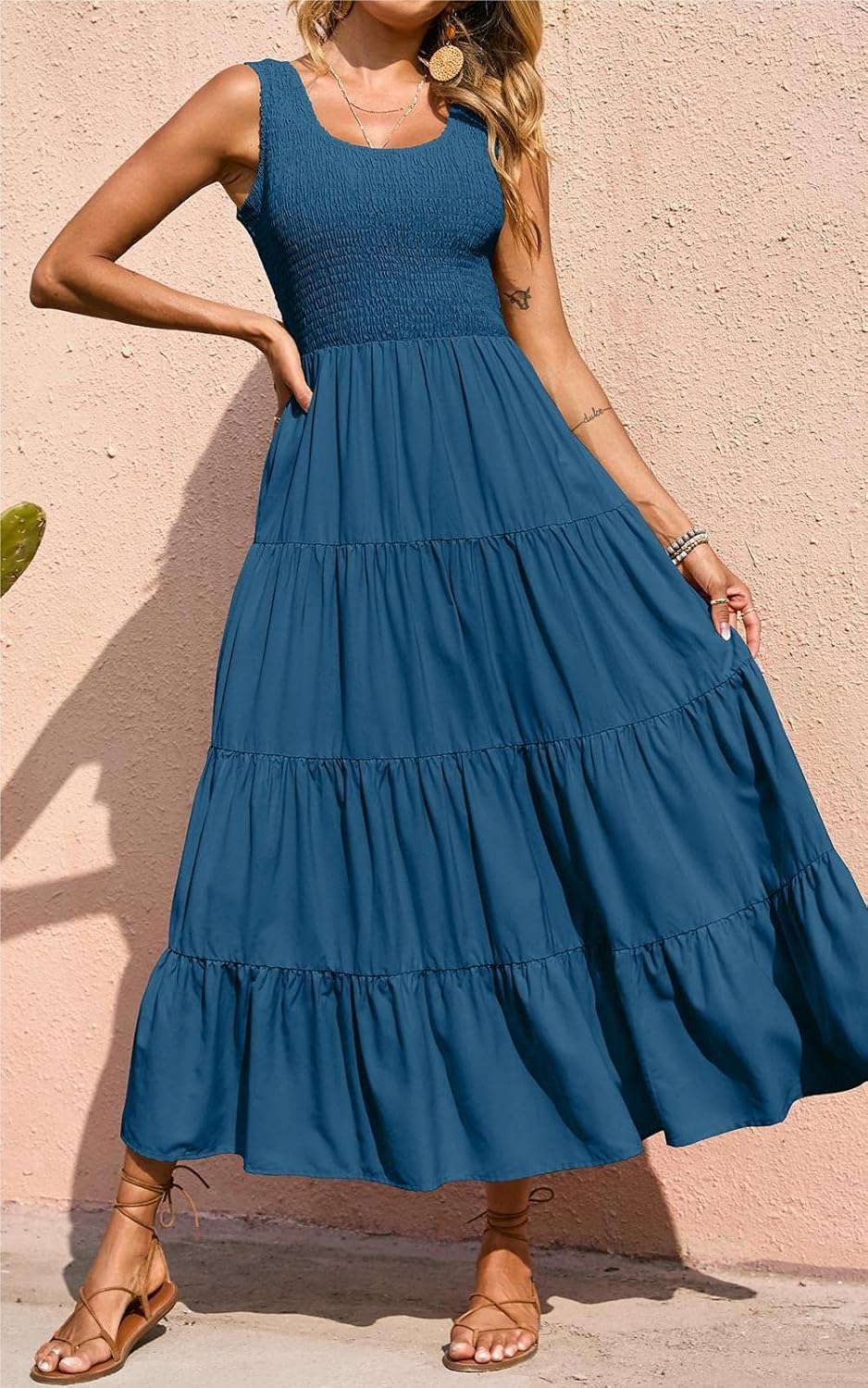 Vestido Maxi Élina Mulher – Vestido Smock Sem Mangas Corte A-Line Verão Boémio