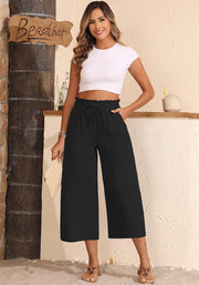 Joanna Women's Capri Pants – Wide Cut, High Elastic Waist, Lightweight Chic Summer