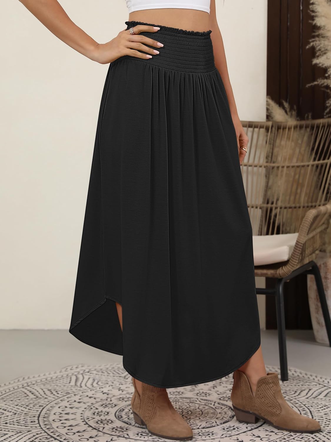 Falda larga Lulu para mujer – Falda maxi bohemia con flores, talle alto y fluida