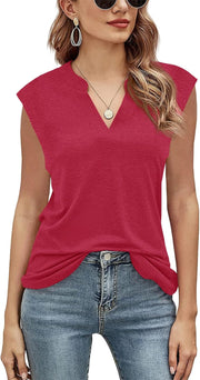 T-shirt Léna Mulher – Top Elegante com Decote em V e Mangas Curtas