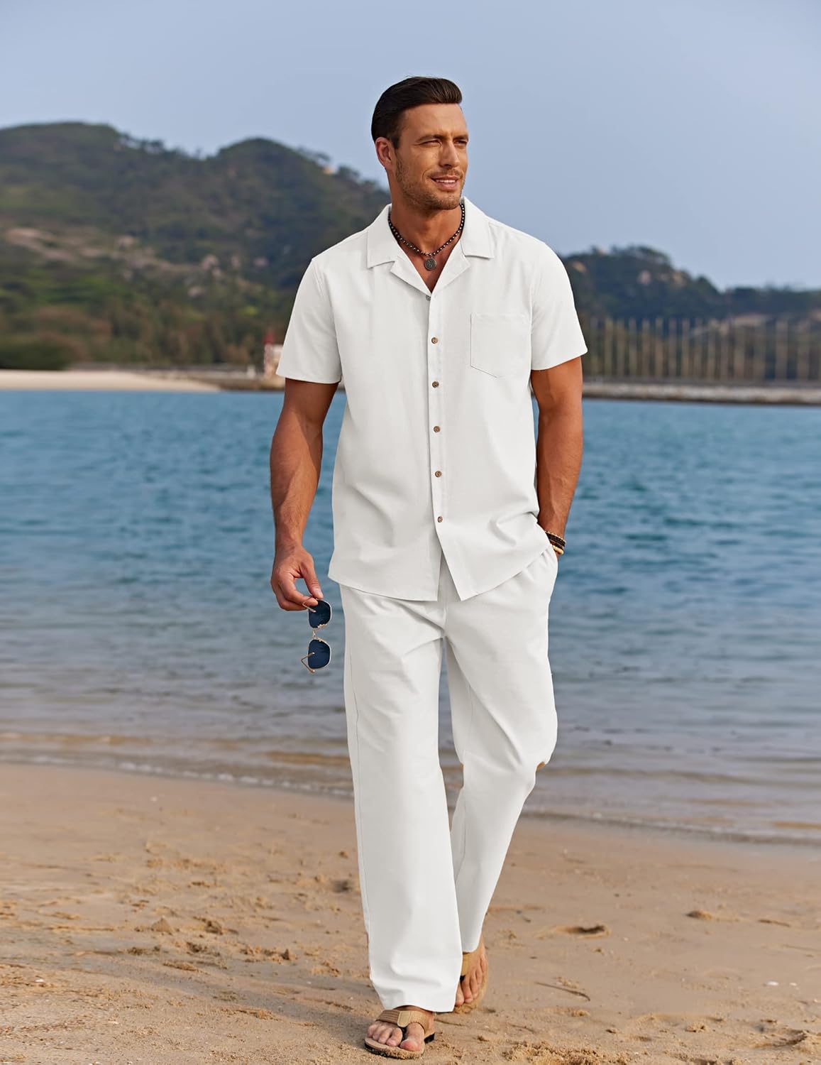 Oliver Ensemble Homme Été – Chemise Lin Col Cubain & Pantalon Décontracté