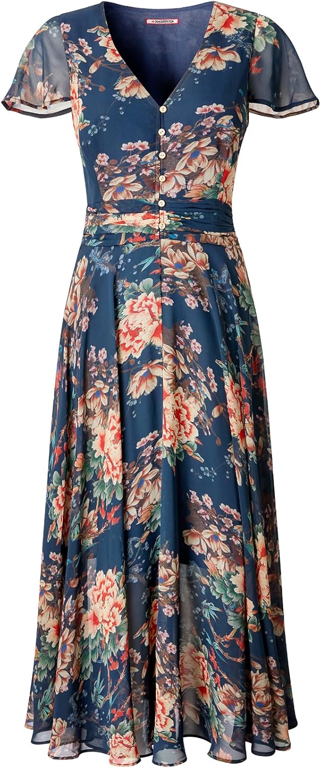 Sophie Robe Femme Fleurie – Robe Georgette Col V Manches Courtes Élégante Été