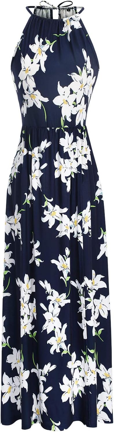Valentina Abito Donna – Abito Maxi Floreale Fluido con Scollo Halter e Tasche Elegante Estate