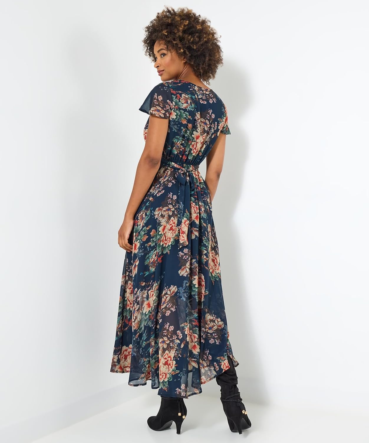 Sophie Robe Femme Fleurie – Robe Georgette Col V Manches Courtes Élégante Été