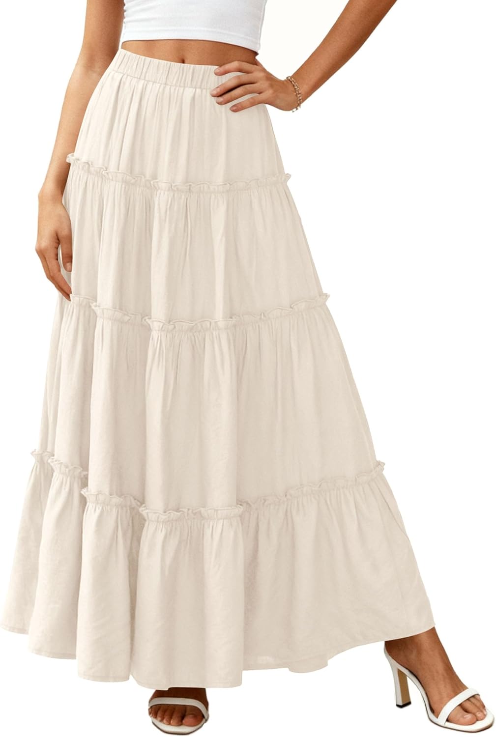 Layza Falda Maxi Mujer – Falda Bohemia de Cintura Alta, Fluida y con Volantes para Verano