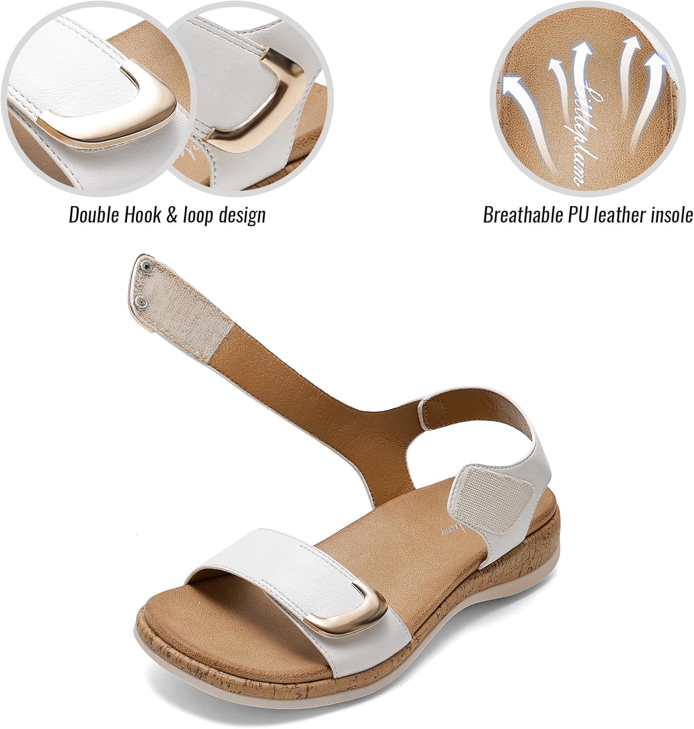 Élise Sandales Femme Confort – Sandales Plates d’Été à Boucle Ajustable