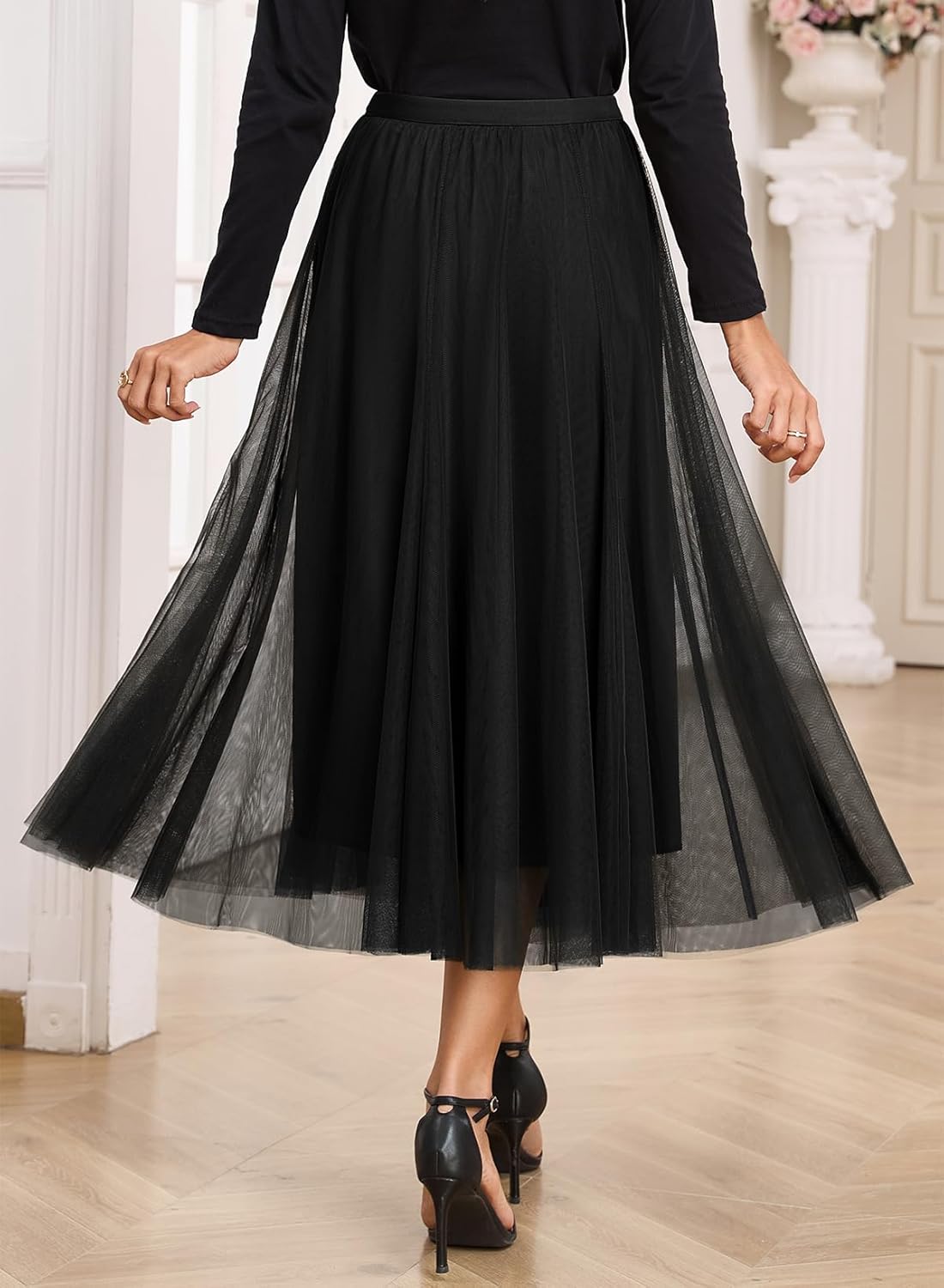 Falda Cassy de Tul para Mujer – Falda Larga de Cintura Alta, Fluida y Elegante