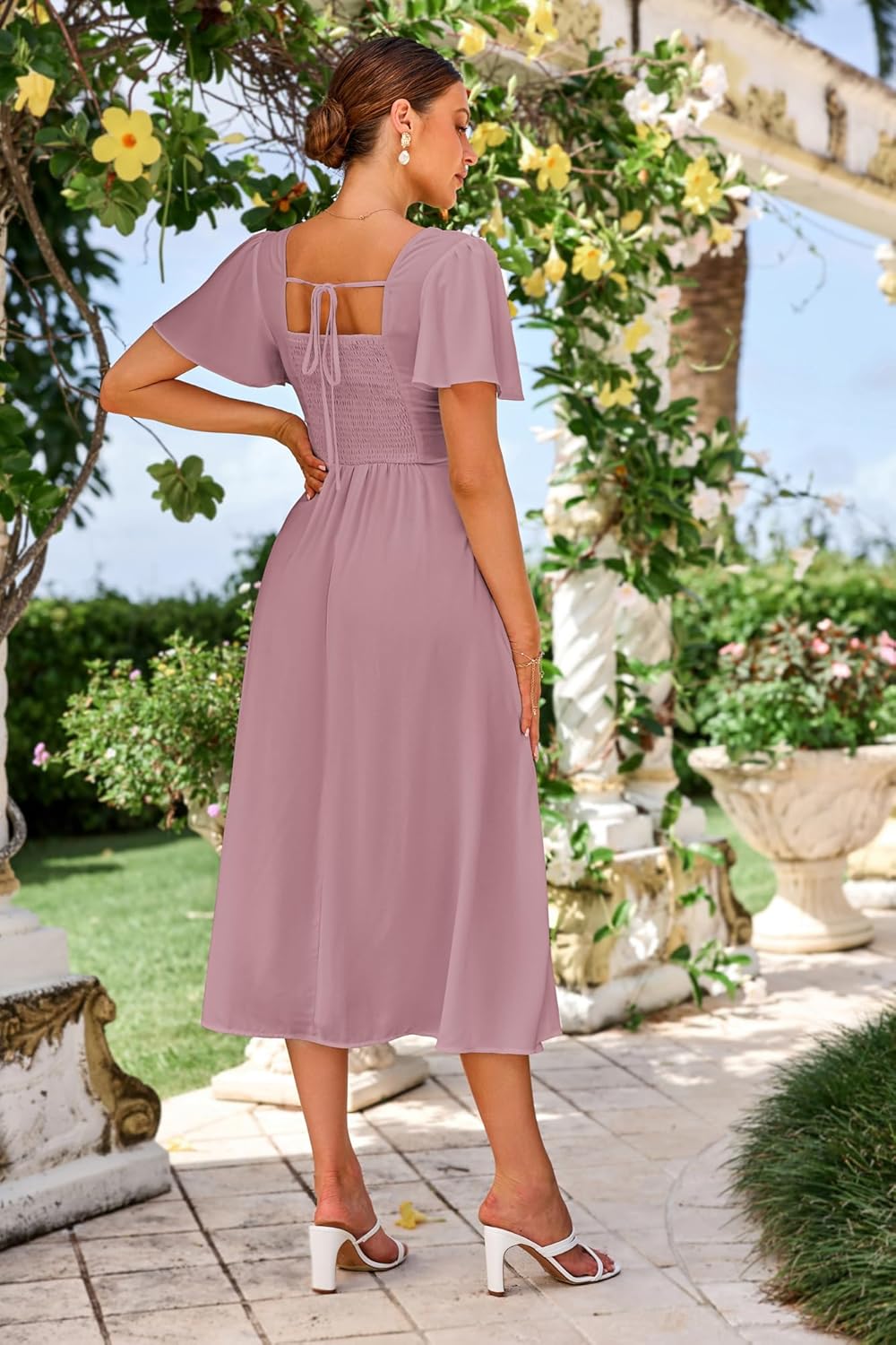 Claire Robe Femme – Robe Maxi Col V Dos Carré A-Line Fluide Bohème Été