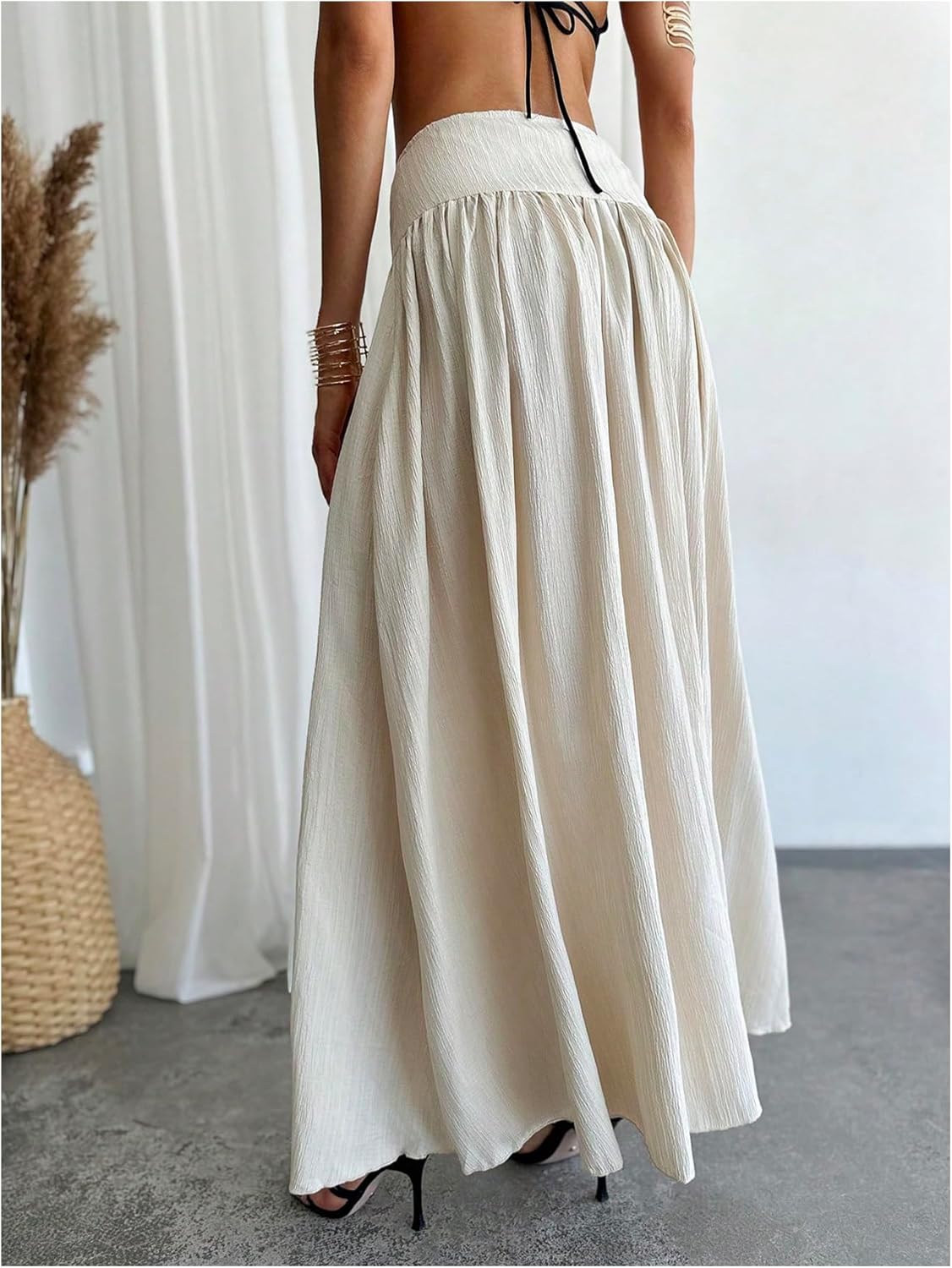 Milania Falda Maxi Mujer – Falda Plisada Cintura Alta Fluida y Elegante