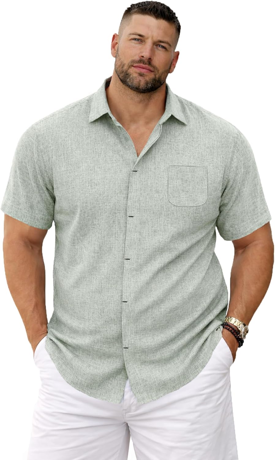 Nathan Camisa Homem Tamanho Grande – Camisa de Linho Respirável, Estilo Verão Minimalista