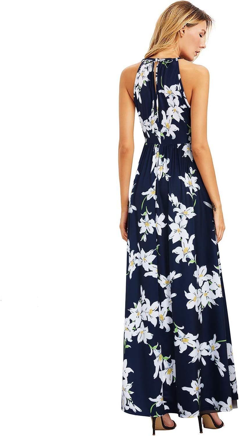 Valentina Abito Donna – Abito Maxi Floreale Fluido con Scollo Halter e Tasche Elegante Estate