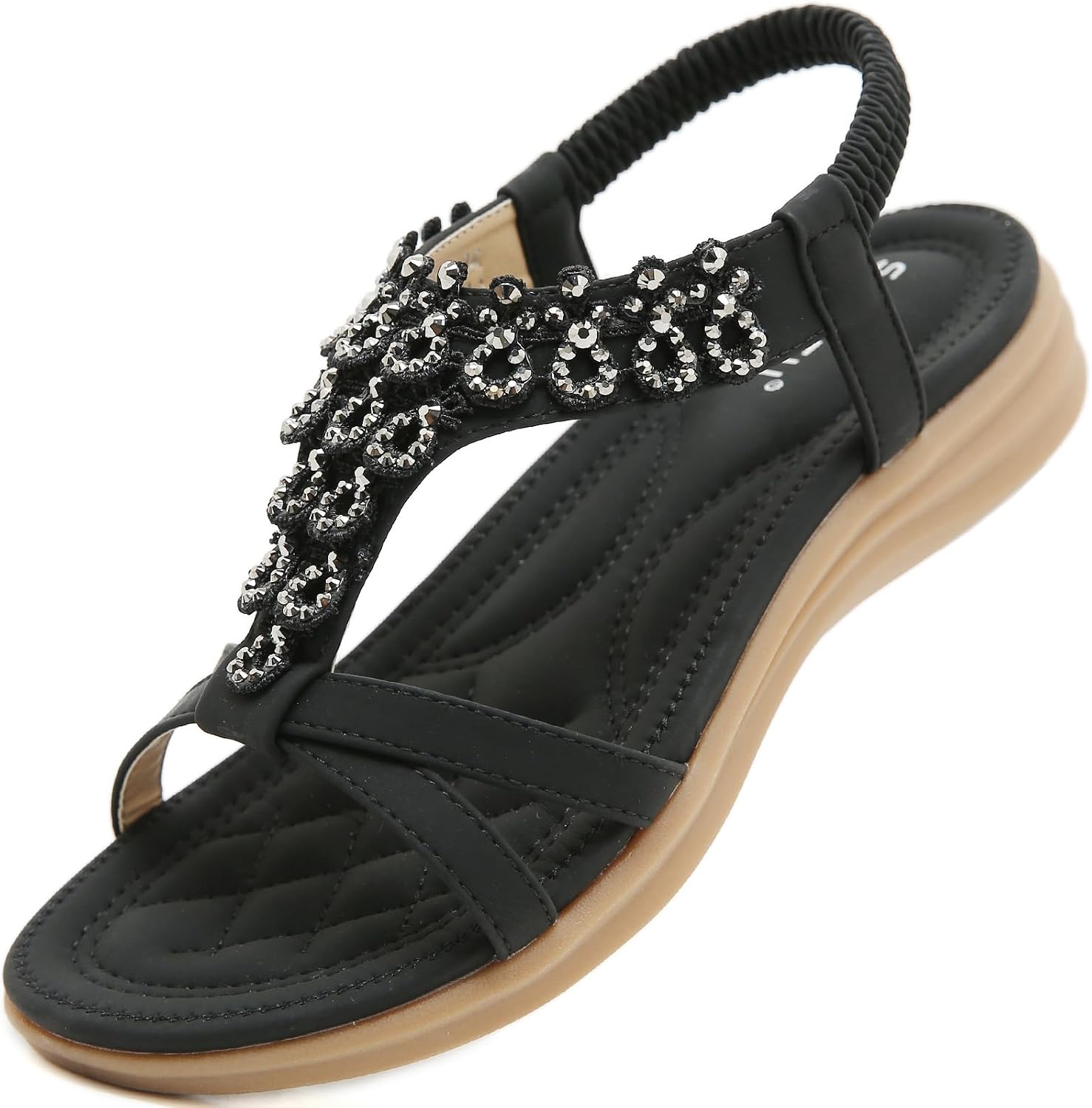 Daphne Tongs Bohèmes Damen – T-Sandalen mit Strass und elastischem Riemen