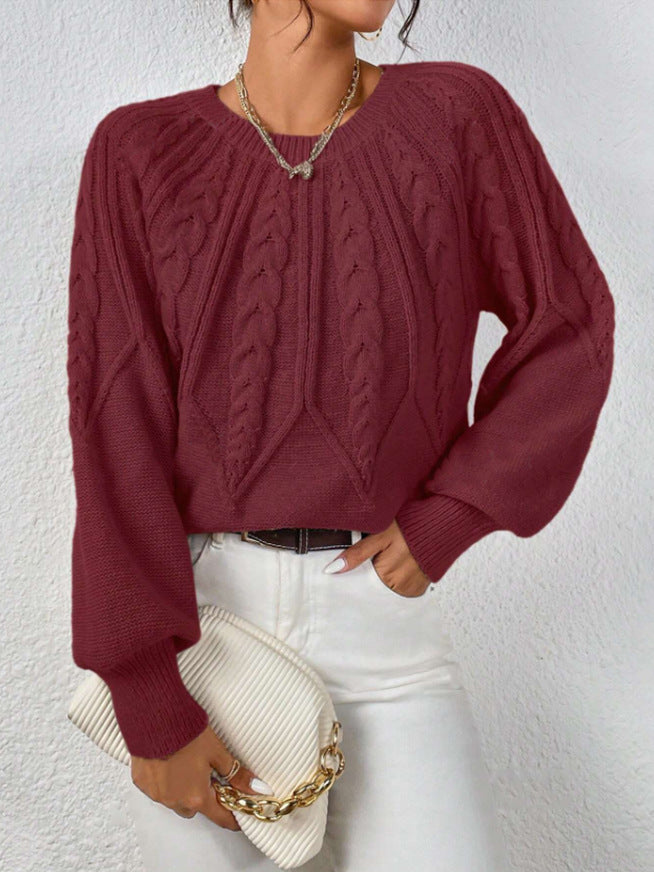 Camisola Clare Mulher com Padrão Torcido – Malha Grossa, Gola Redonda & Estilo Invernal Intemporal
