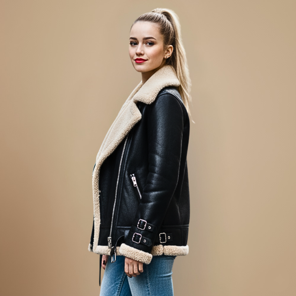 Jolai Women's Jacket Biker Style – Warm Coat in Blended Wool with Comfortable Fit