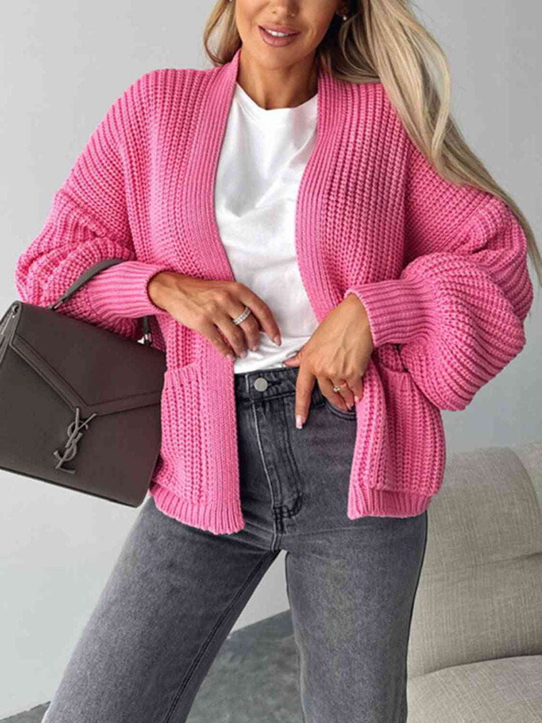 Lanna Cardigan Femme Ouvert – Coupe Relax, Manches Ballon & Maille Douce