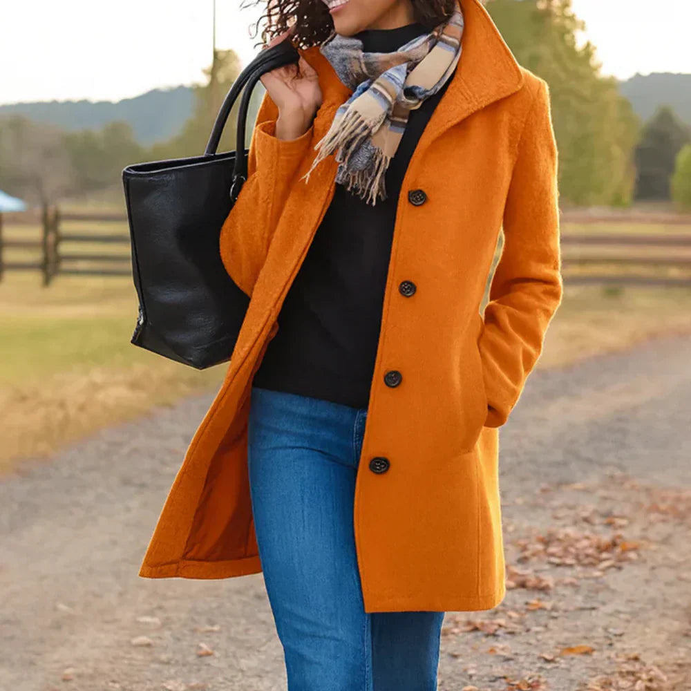 Prisha Long Coat Women – Classic Cut with Front Buttons & Elegant Style for Cold Season