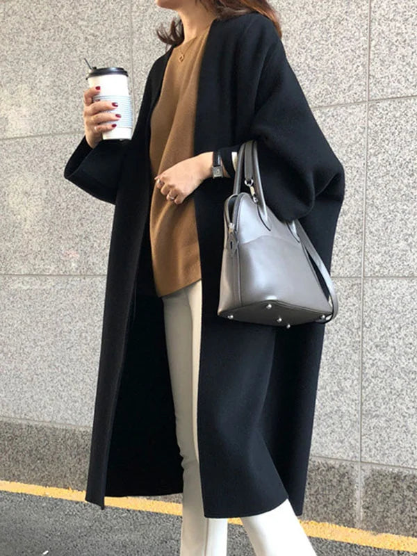 Zareen Casaco Longo Mulher – Corte Cruzado Elegante Sem Botões e Estilo Intemporal
