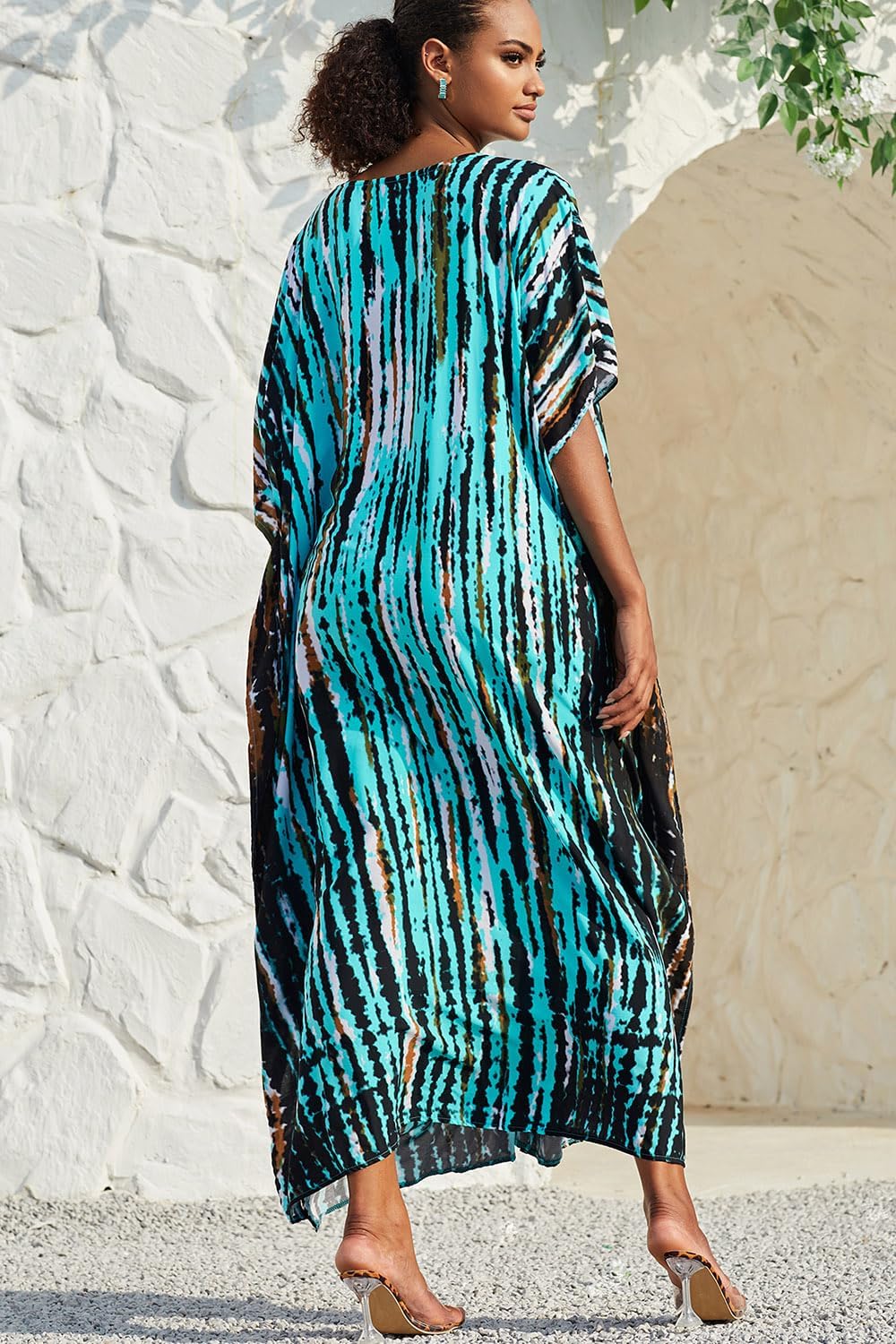 Isla Robe Femme – Caftan Maxi Bohème Col V Imprimé Fluide Plage Été
