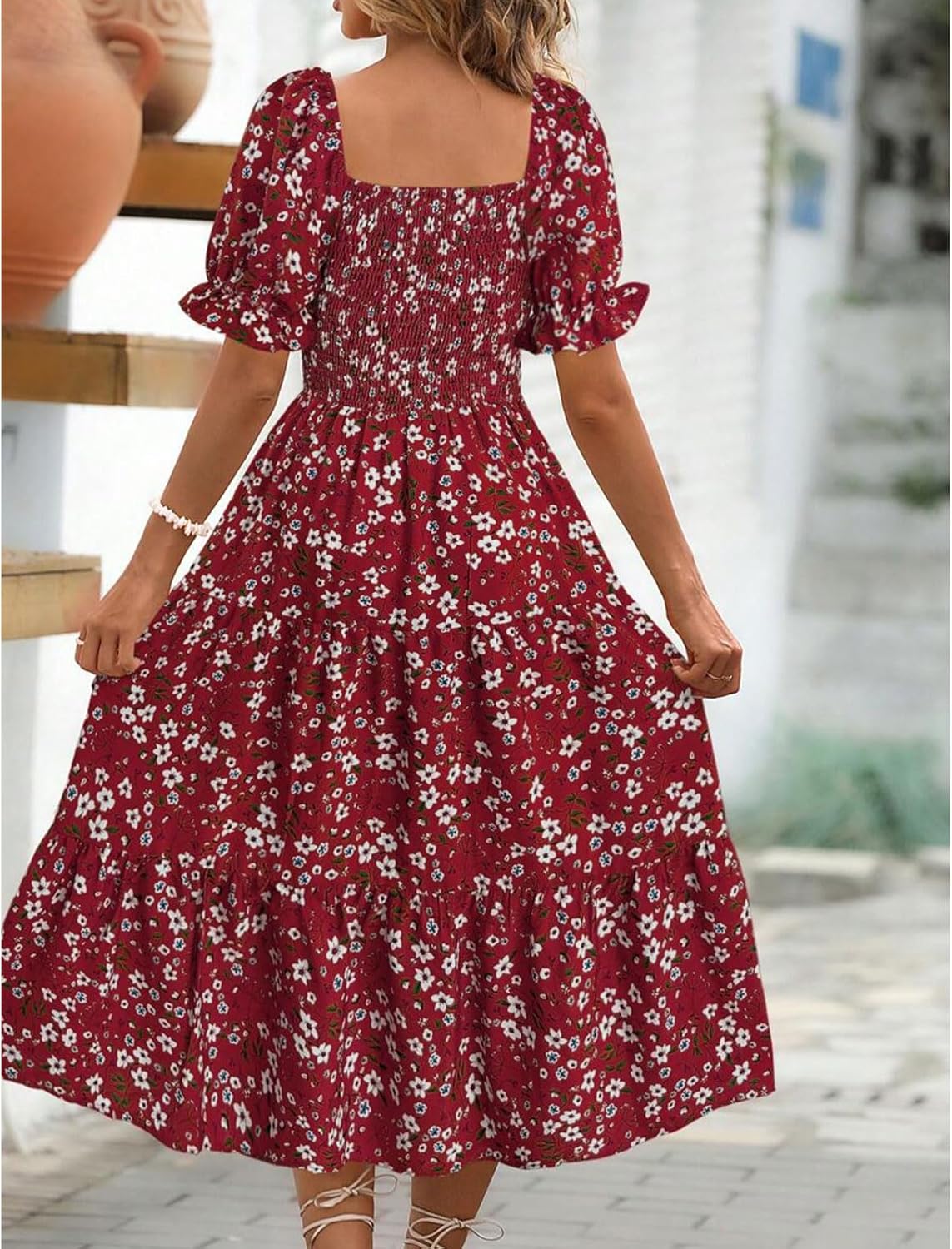 Angeli Robe Femme Fleurie – Manches Bouffantes, Taille Nouée, Coupe Mini Été Chic