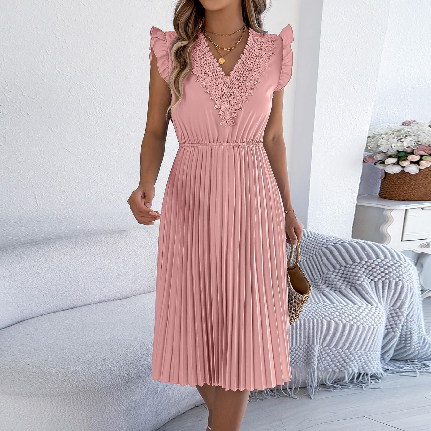 Sabrina Robe Femme – Robe Léopard Dos Nu A-Line Volants Bretelles Été Élégante
