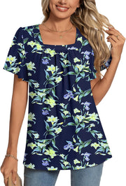Éva Bluse Damen – Elegantes Oberteil mit eckigem Ausschnitt und Blütenblattärmeln