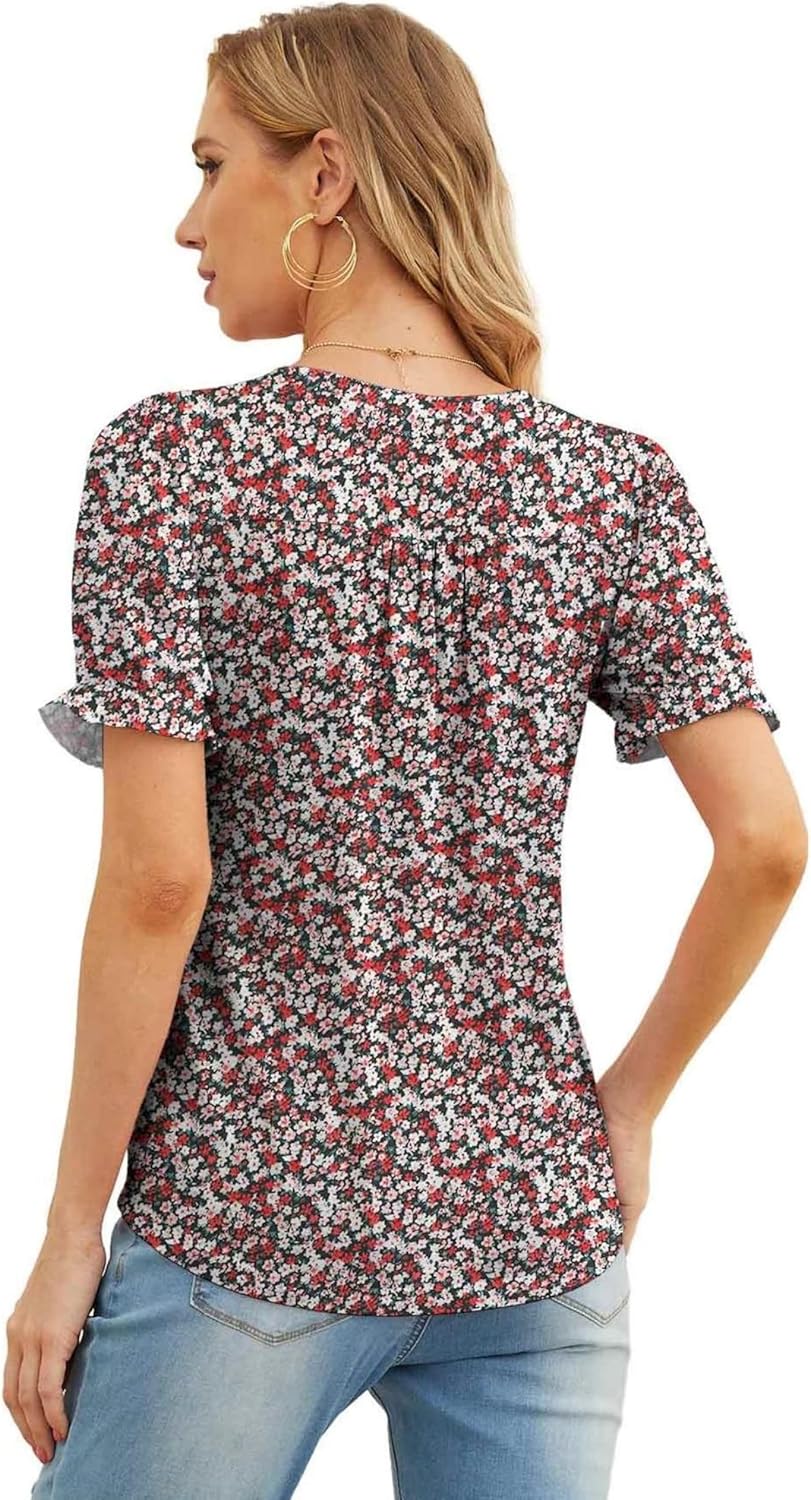 Amélie Blouse Femme Col V – Haut Plissé à Manches Volantées Élégant