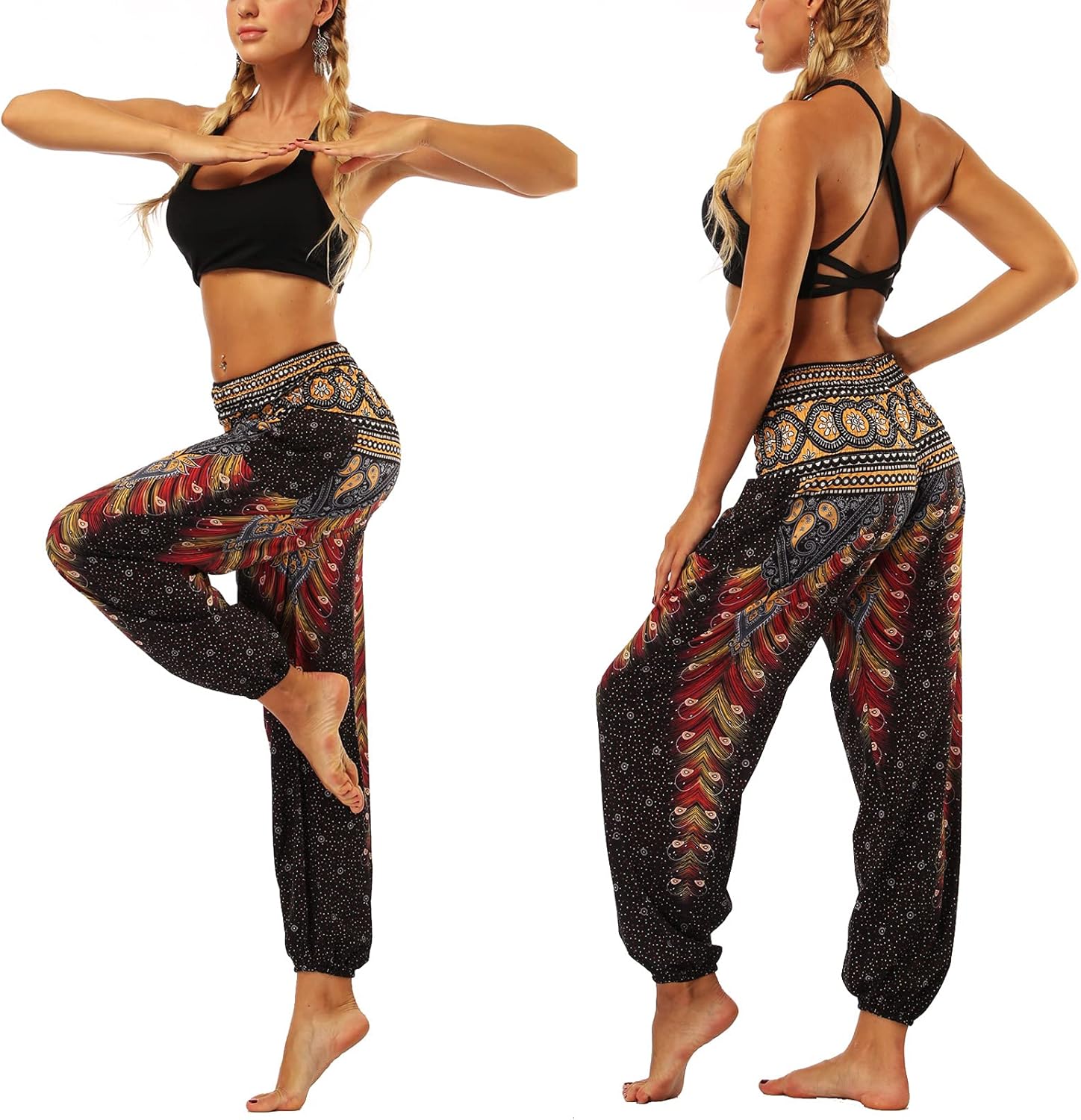 Maya Pantalon Harem Femme Bohème – Pantalon Aladin Taille Smockée avec Poches