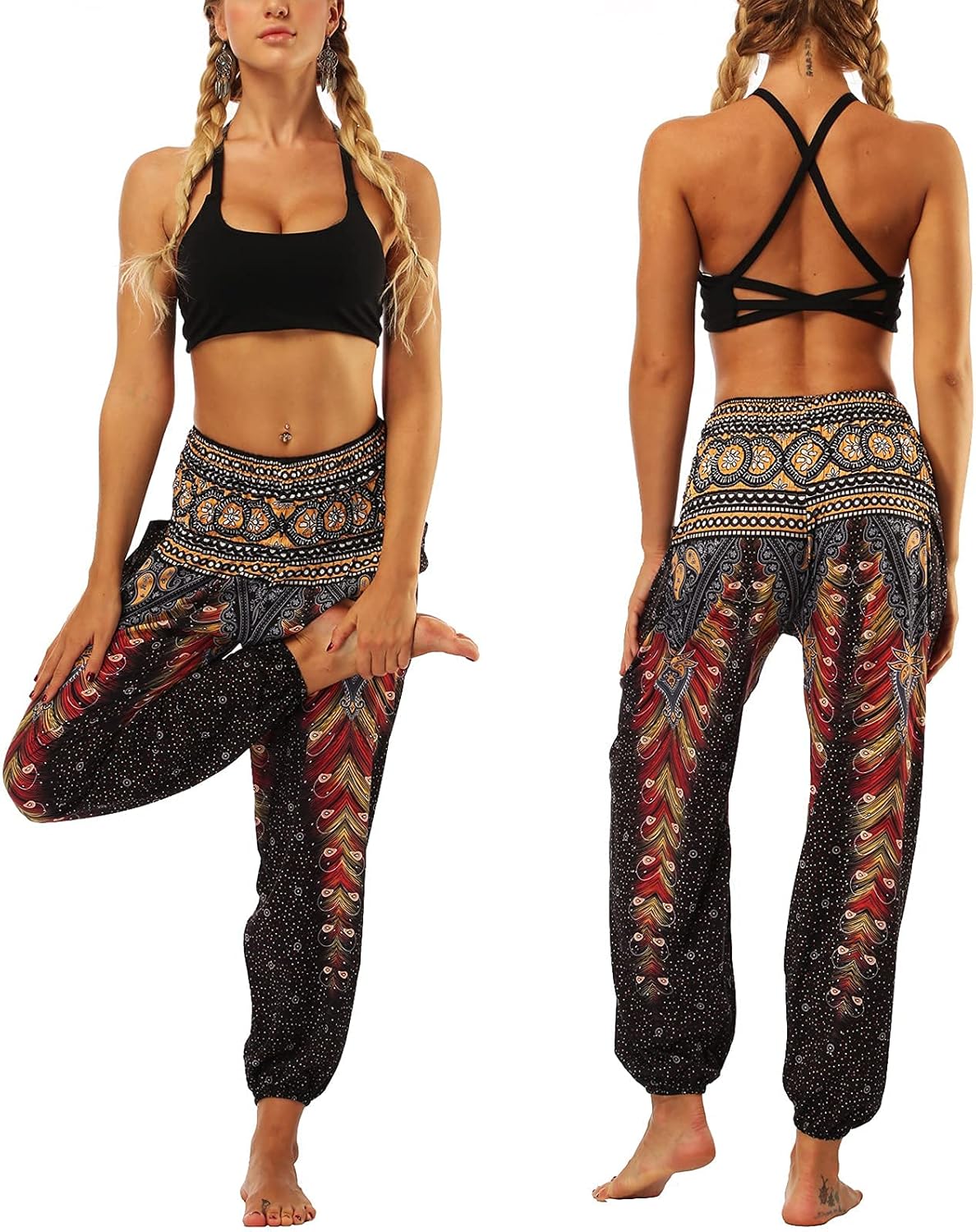 Maya Pantalon Harem Femme Bohème – Pantalon Aladin Taille Smockée avec Poches