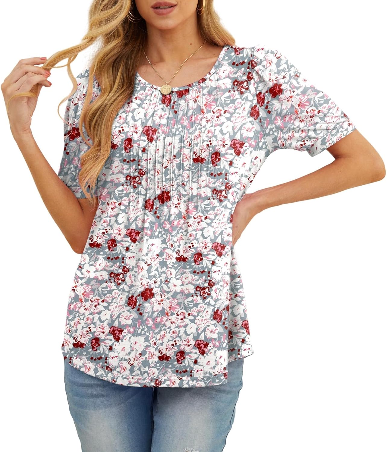 Juliette Blouse Femme – Haut Fluide à Plis et Manches Courtes