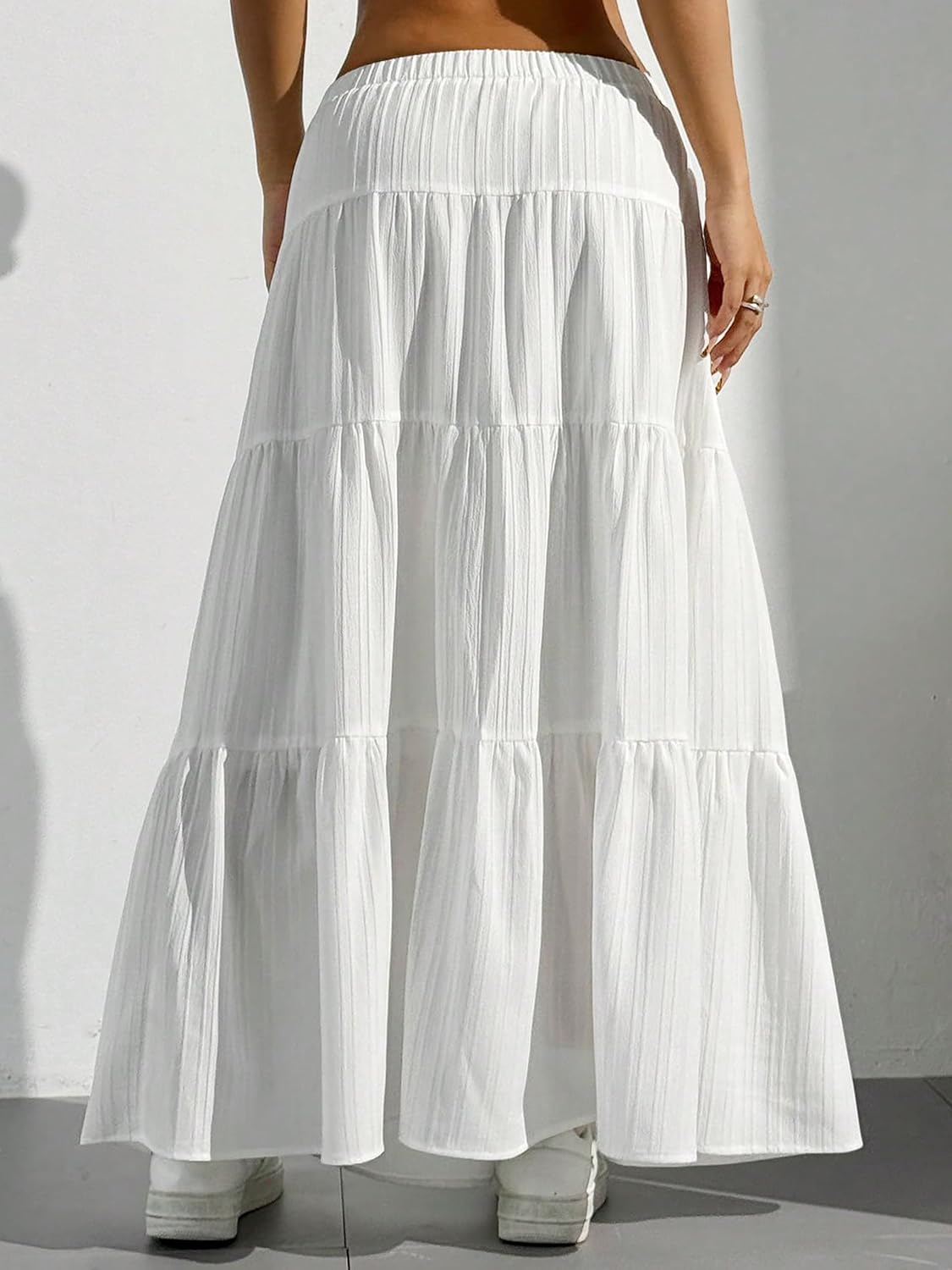 Dori Maxi Skirt for Women – White Bohemian Ruffled High-Waist A-Line Skirt