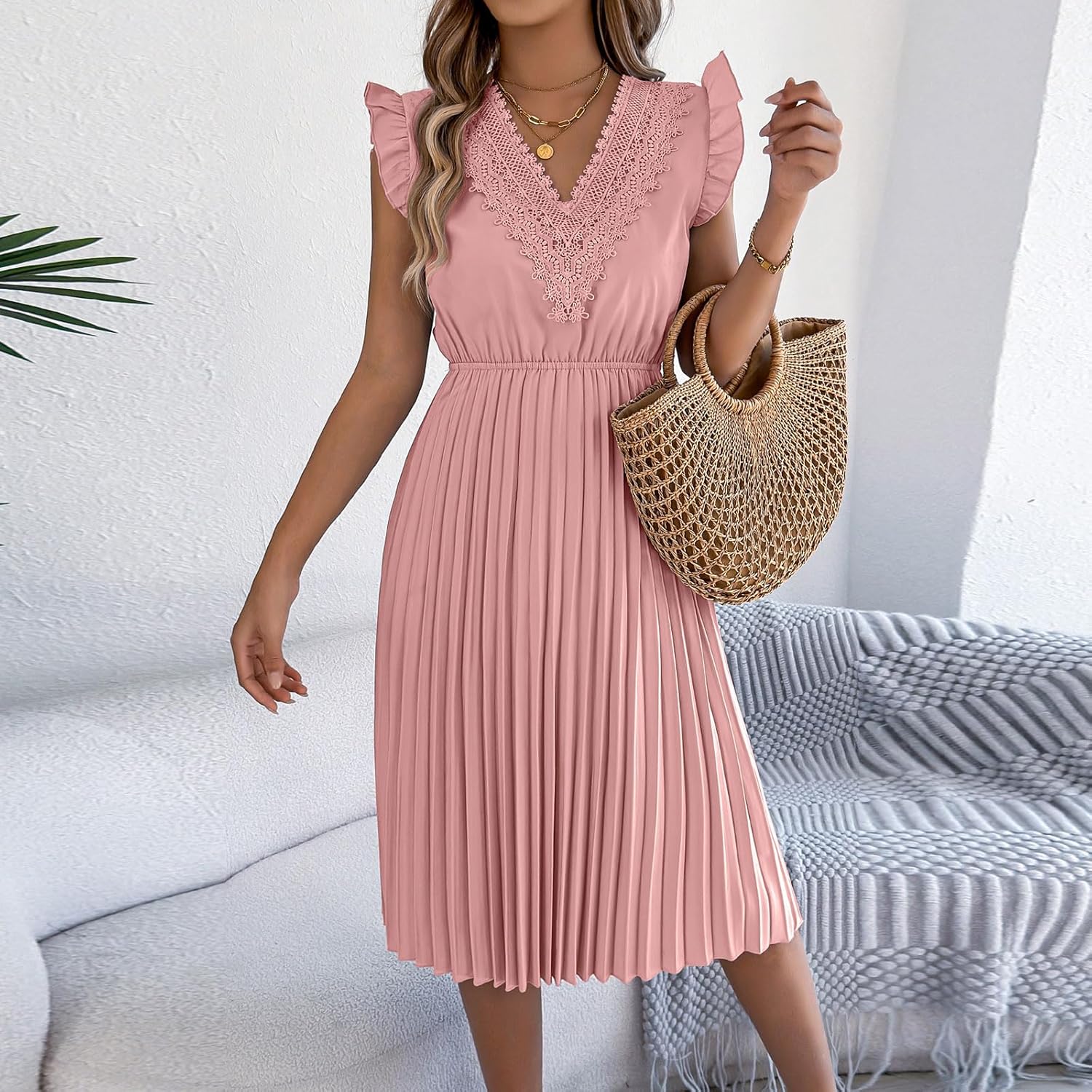 Sabrina Robe Femme – Robe Léopard Dos Nu A-Line Volants Bretelles Été Élégante