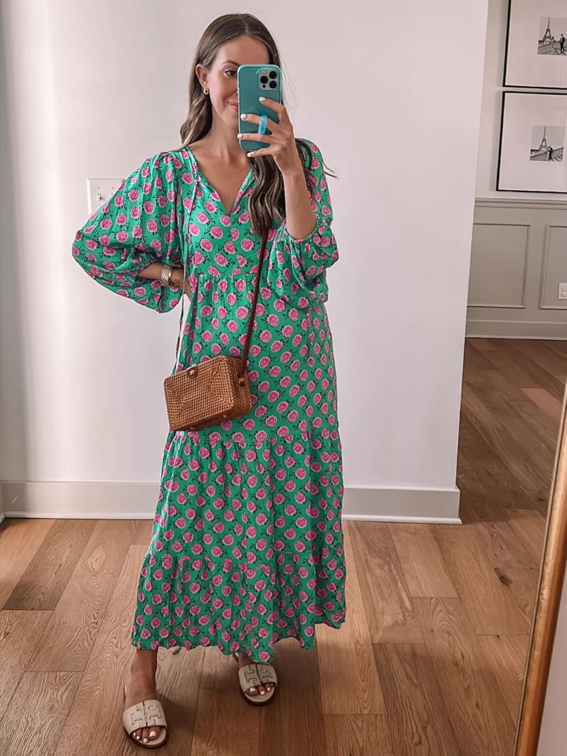 Amélie Maxi Boho Šaty pro Ženy – Dlouhé Lehoučké Šaty s Výstřihem do V a Geometrickým Vzorem