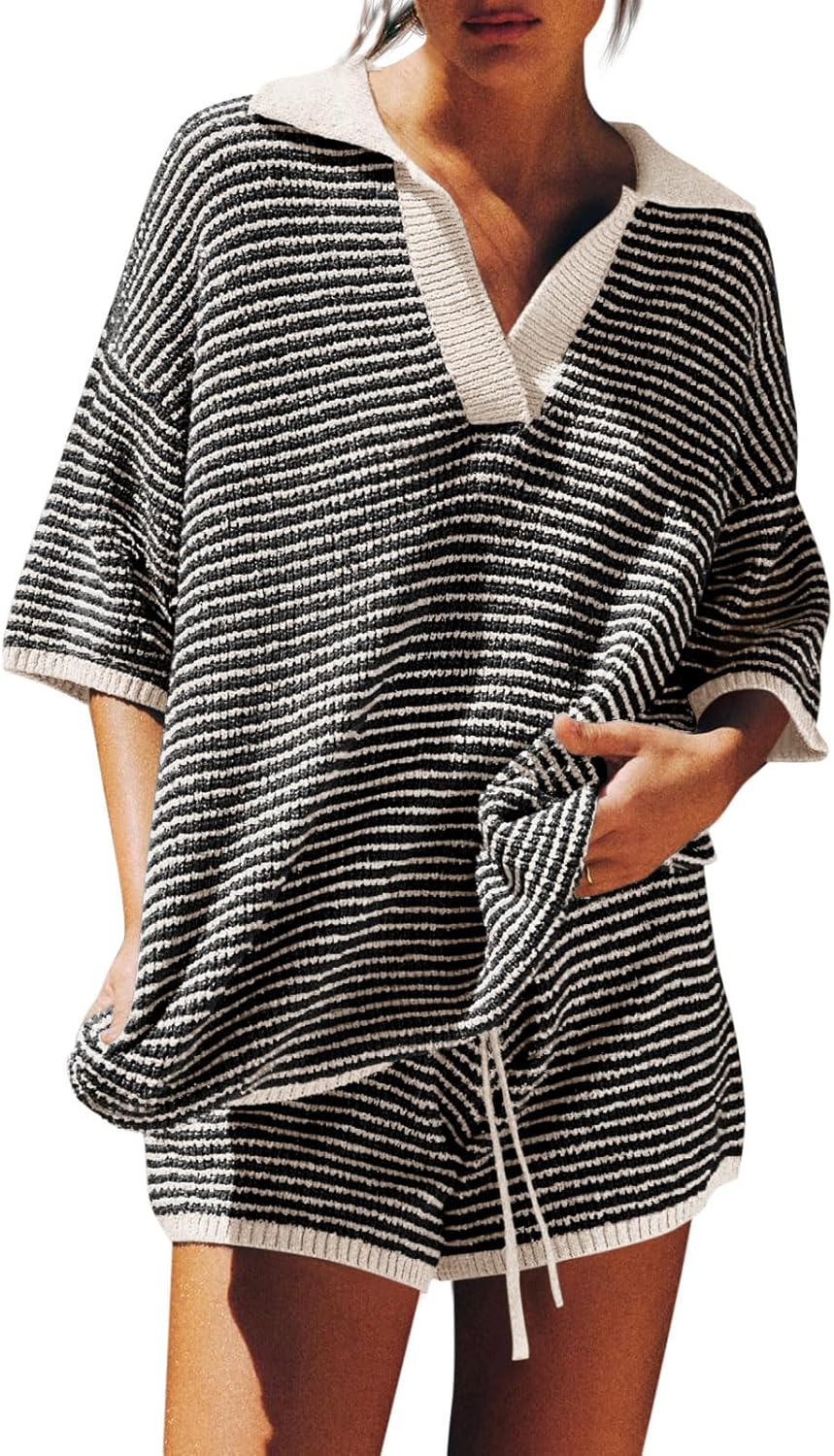 Chloe Ensemble Femme Lounge – Pull Col V Oversize & Short Taille Haute