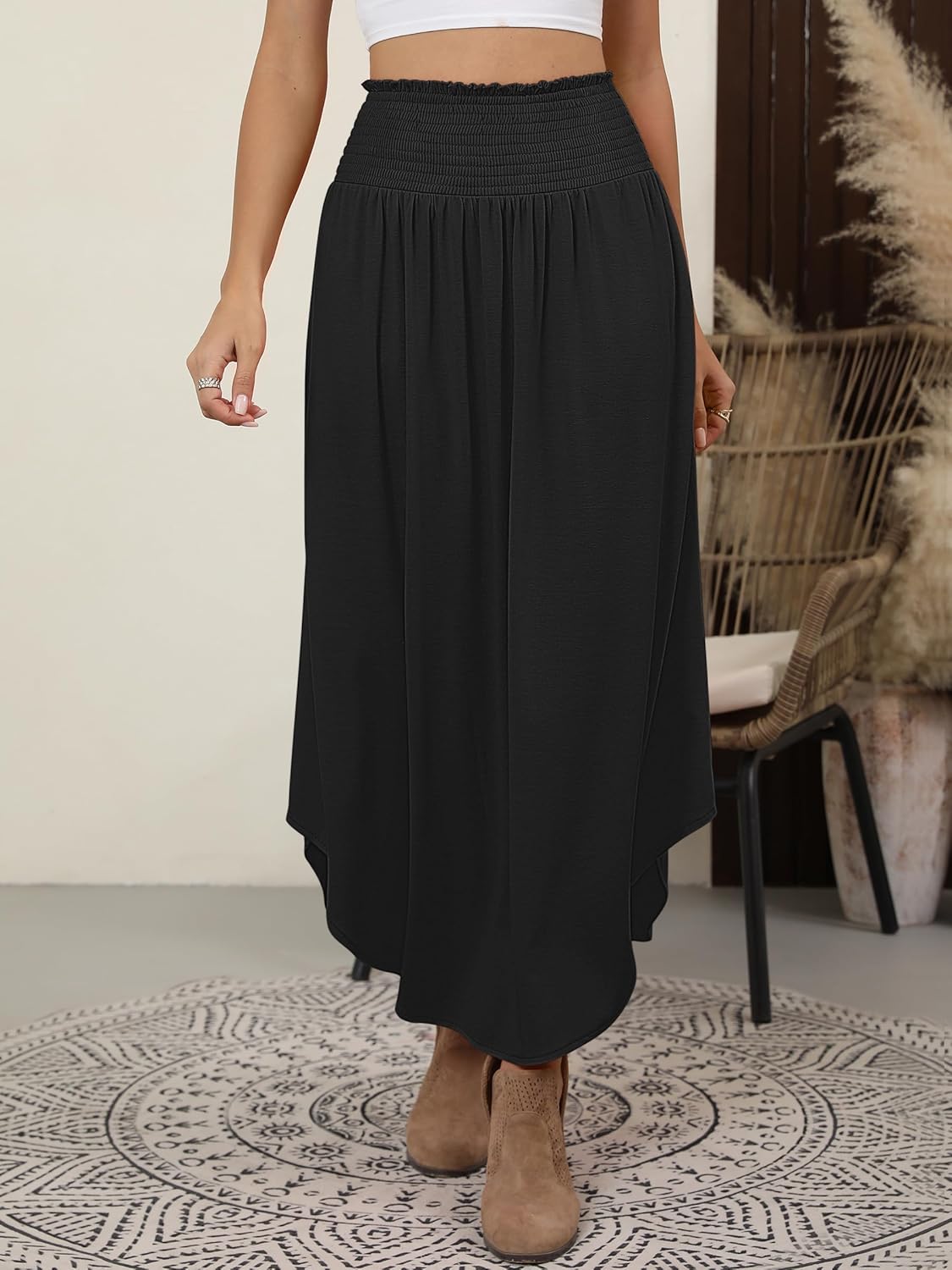 Falda larga Lulu para mujer – Falda maxi bohemia con flores, talle alto y fluida