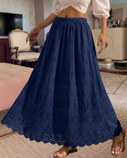 Marie Dowerme Falda Maxi Mujer – Cintura Alta Elástica, Algodón Bordado Bohemio Línea A