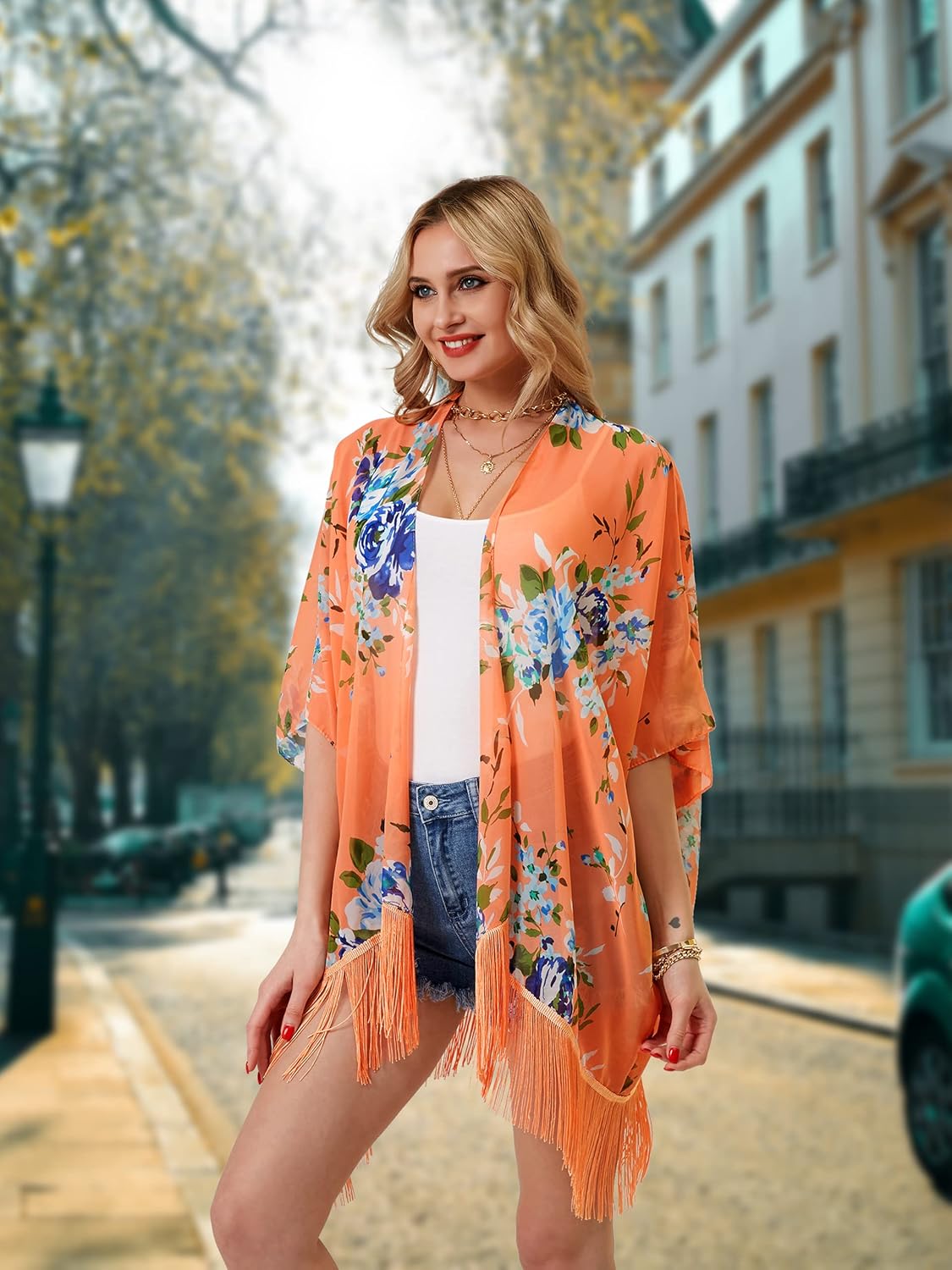 Maya Kimono Femme Plage – Kimono Léopard Chiffon Léger Bikini Cover-Up