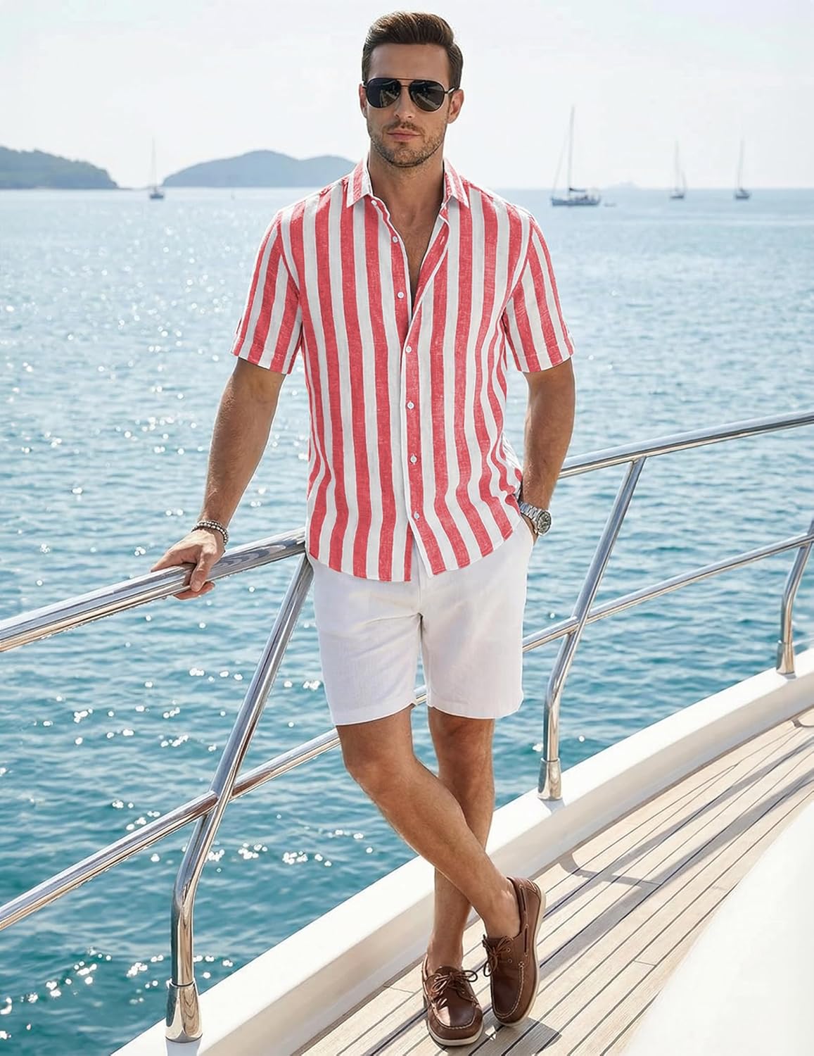 Camisa Josh Homem – Camisa às Riscas de Manga Curta, Estilo Casual Chic de Verão