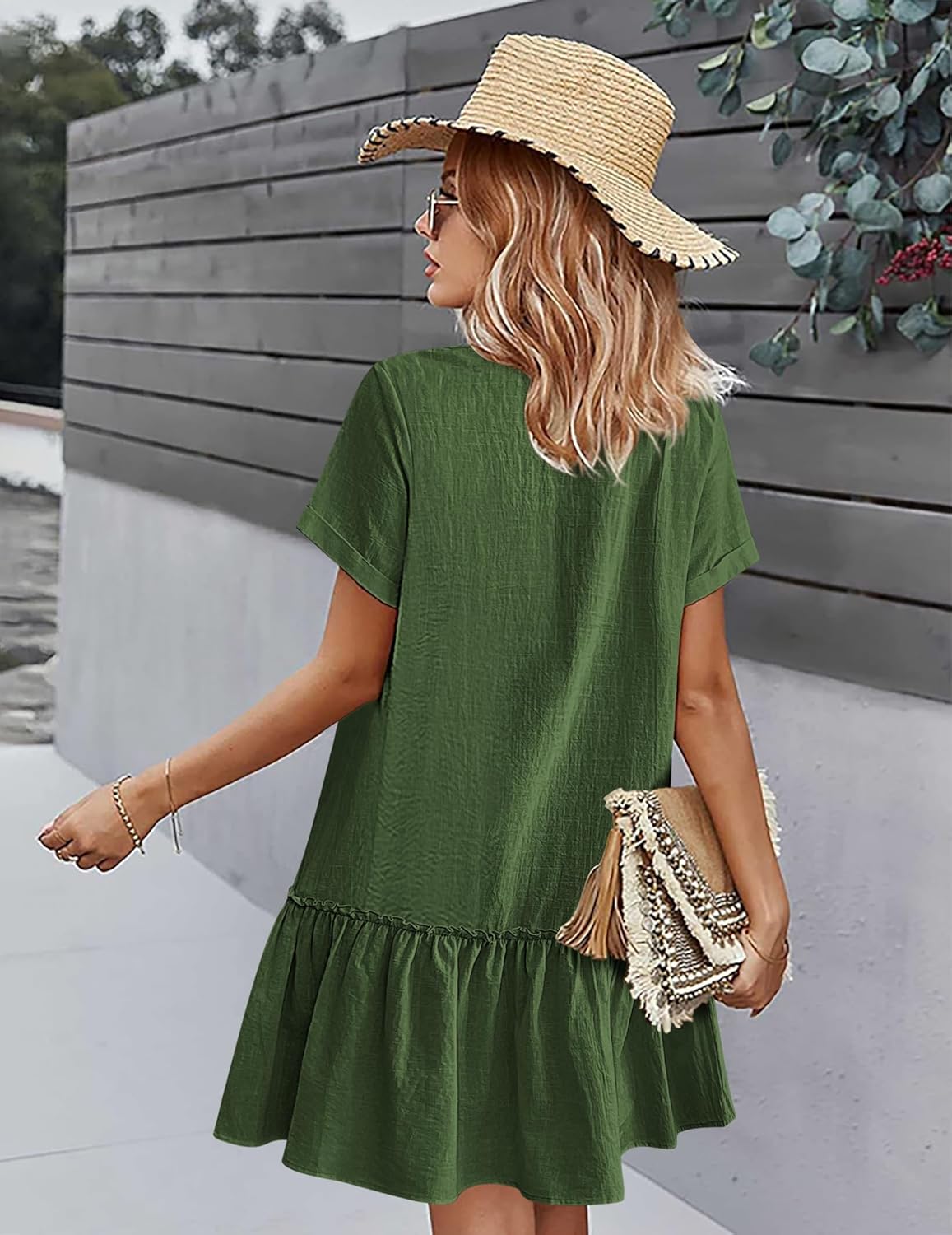 Robe Tianka Mulher – Algodão & Linho, Decote em V & Corte Largo com Botões Verão Elegante