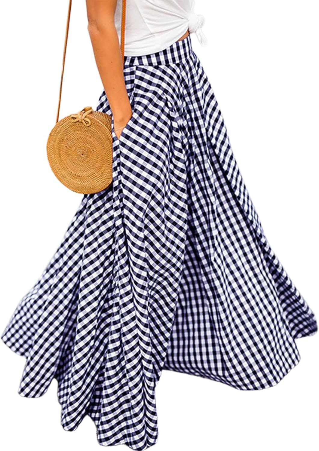 Naya Falda Maxi Mujer – Falda de Cuadros Vichy Cintura Alta y Estilo Vintage