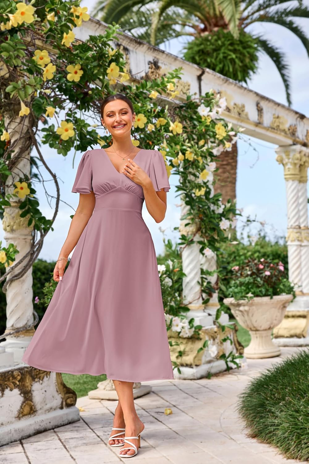 Claire Women's Dress – Maxi Dress with V-Neck, Square Back, A-Line, Flowing Bohemian Summer Style