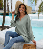 Blusa Louise Donna in Lino – Tunica Oversize con Collo a V e Taglio Fluido