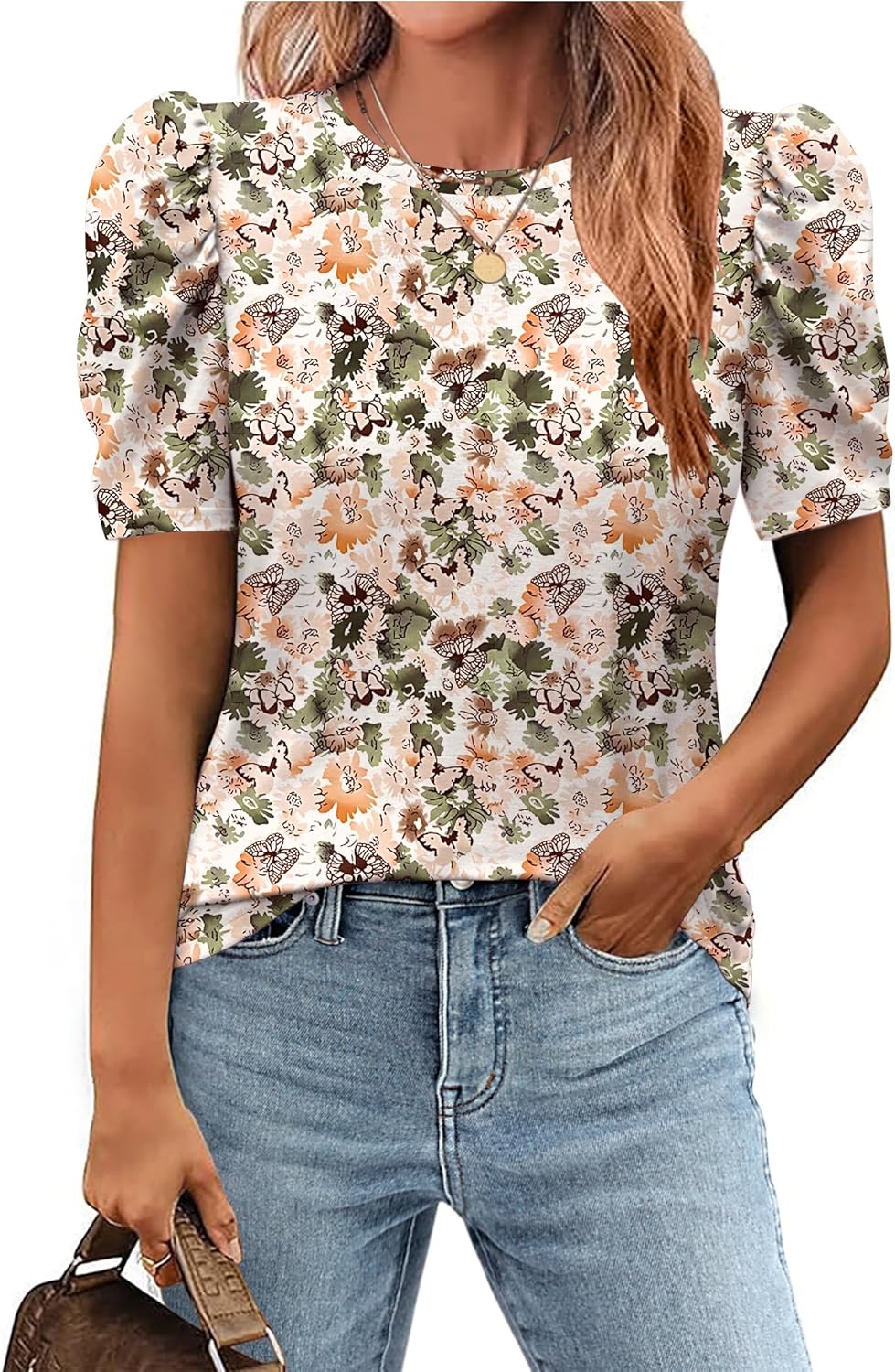 Blusa Rosario Mujer Floral – Top de Mangas Abullonadas Corte Ajustado Elegante Verano