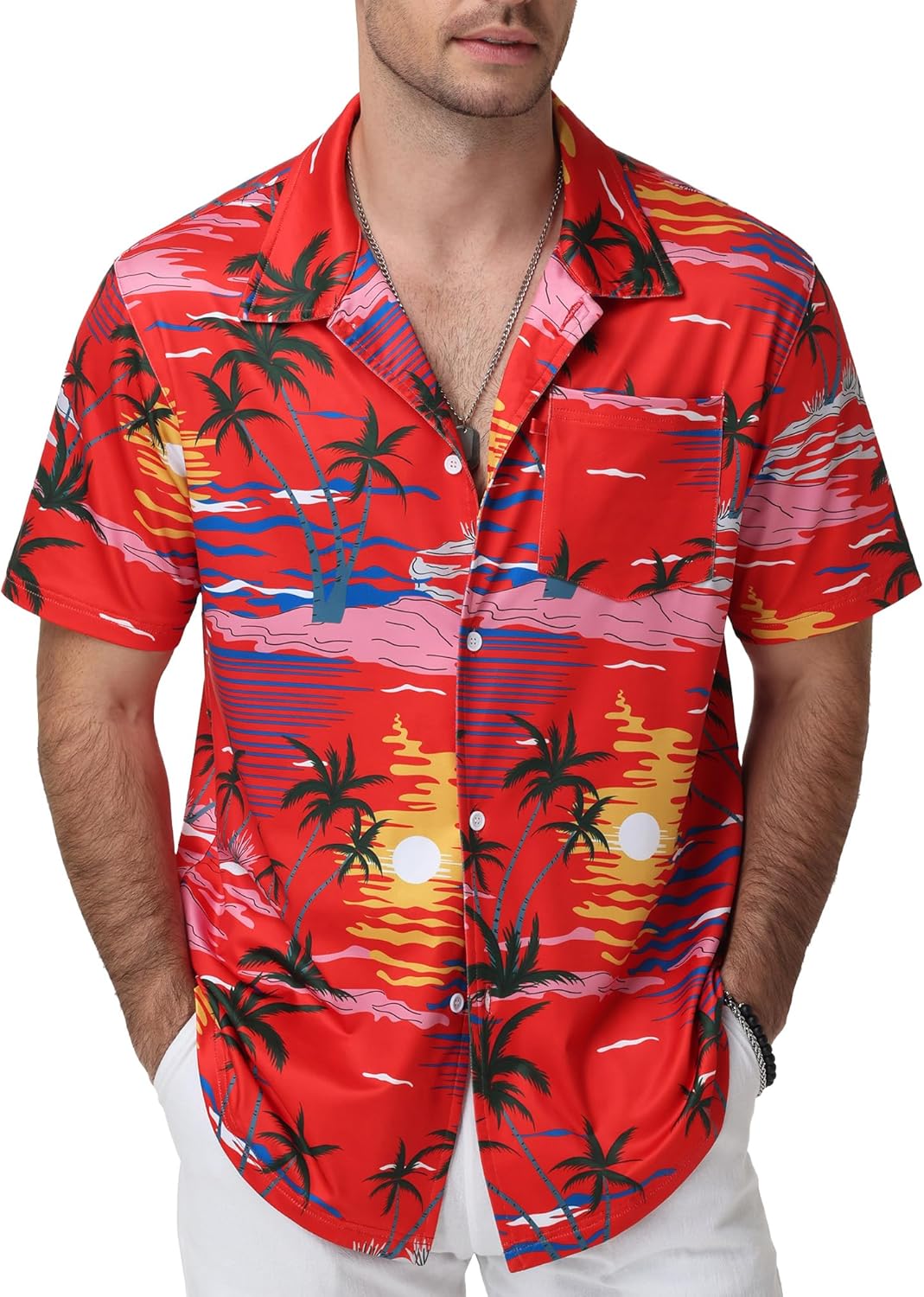 Camisa Havaiana Diego para Homem – Camisa Floral Elástica, Respirável e Sem Necessidade de Engomar