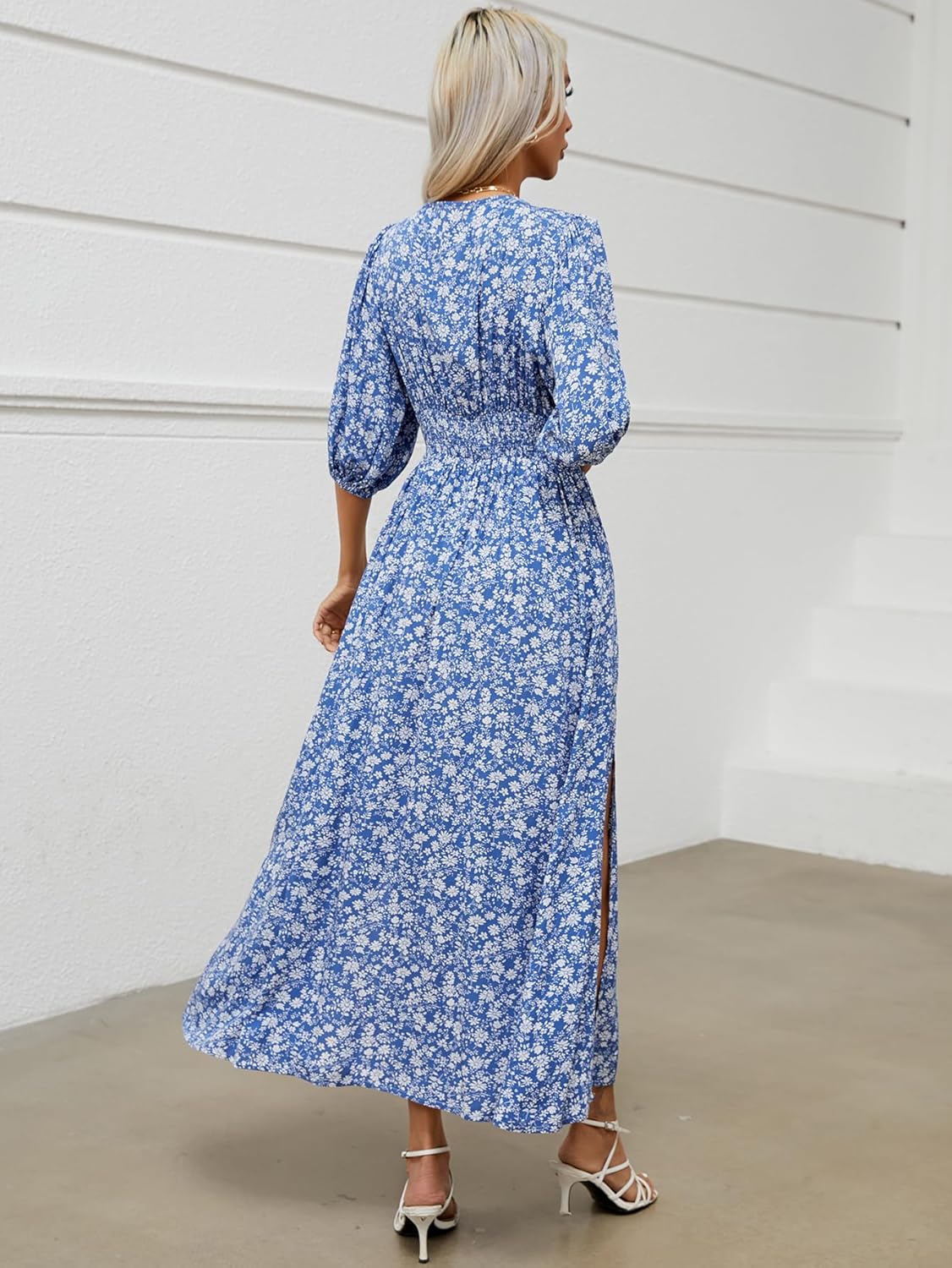Robe Joyce Mulher Boémia Floral – Decote V Cruzado, Midi Fluido, Mangas de Verão
