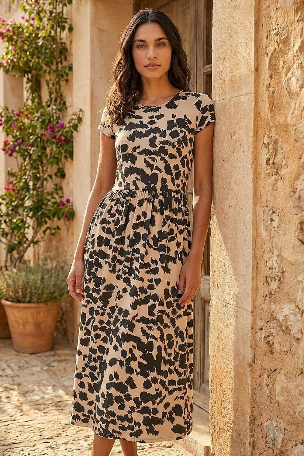 Camille mekko midi naisille – joustava jersey-mekko korkealla vyötäröllä, taskuilla, kesätyylikäs
