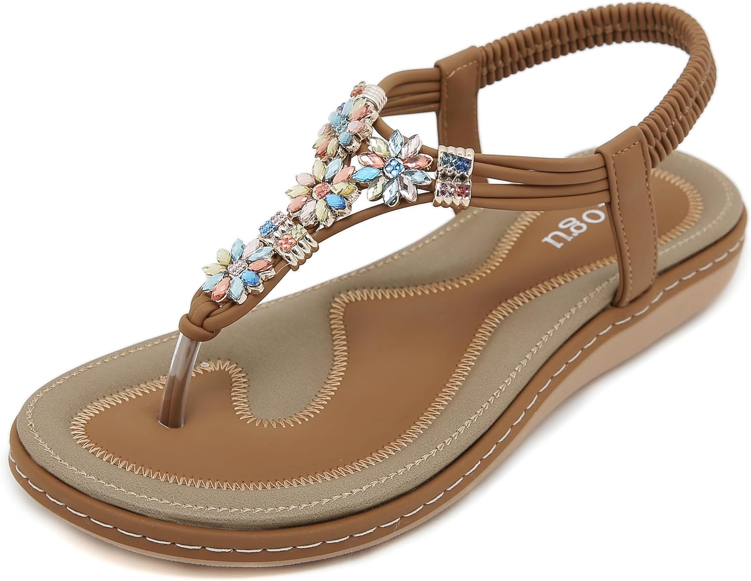 Valeria Tongs Bohèmes Femme – Sandales d’Été à Fleurs Strass & Semelle Confort
